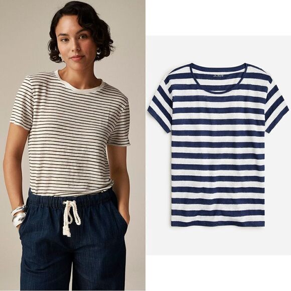 NWT J. Crew Relaxed linen T-shirt in stripe - Picture 1 of 9